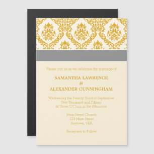 Cream Gold Damask Magnetic Wedding Einladung