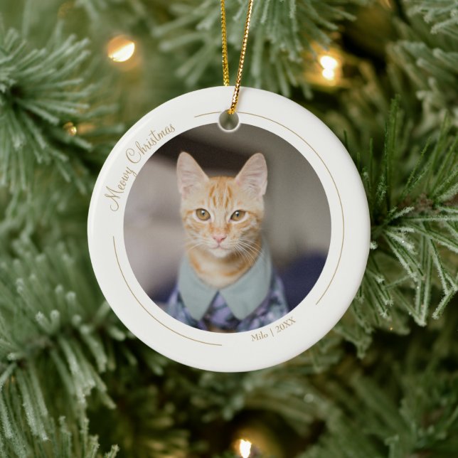 Cream Gold Elegantes Minimalistisches Weihnachtsge Keramik Ornament (Baum)