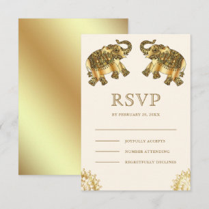 Cream Gold Ethnic Elephants Indische Hochzeit RSVP Karte