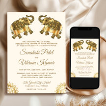 Cream Gold Ethnische Elefanten Indische Hochzeit