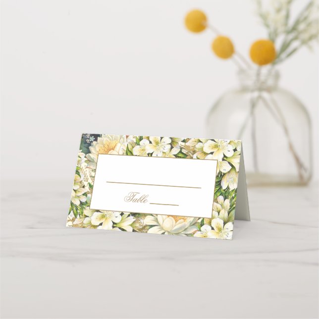 Cream Gold Floral Art Hochzeit im Jugendstil Platzkarte (Vorderseite)
