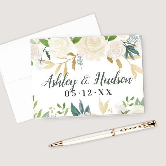 Cream Gold Floral Greenerity Wedding Monogram (Von Creator hochgeladen)