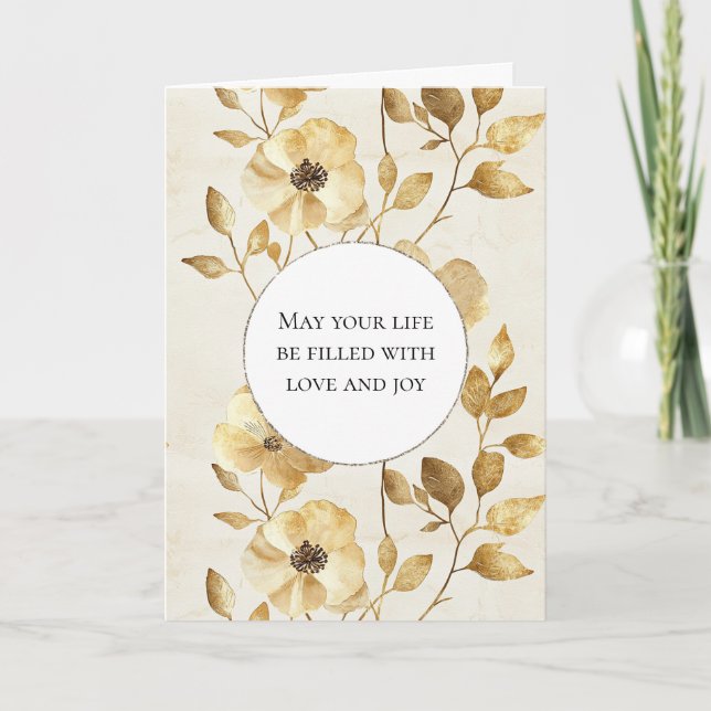 Cream Gold Floral Liebe & Joy Wedding Karte (Vorderseite)