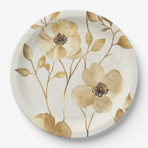 Cream Gold Floral Wedding Pappteller