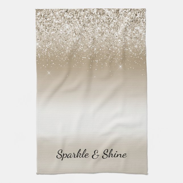 Cream Gold Glitz Glitzer Brautparty Geschirrtuch (Vertikal)