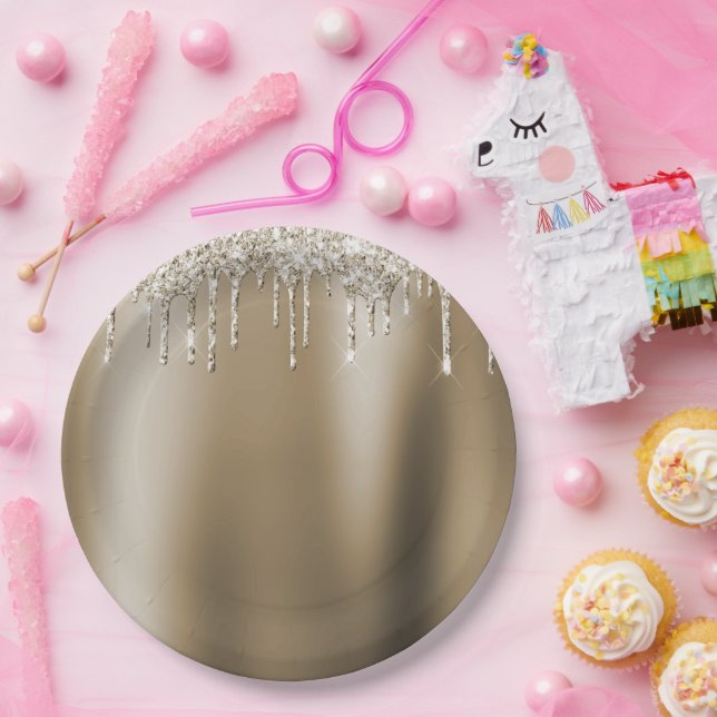 Cream Gold Glitz Glitzer Ice Creme Tropfen Geburts Pappteller (Party)
