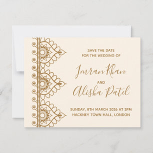 Cream Gold Henna Desi Faire-part de mariage indien