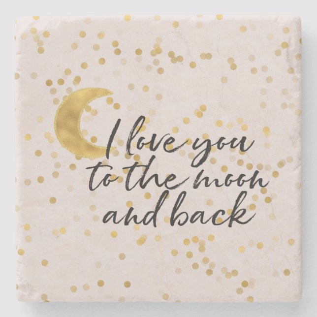 Cream Gold I love you to the moon confetti Steinuntersetzer (Vorderseite)