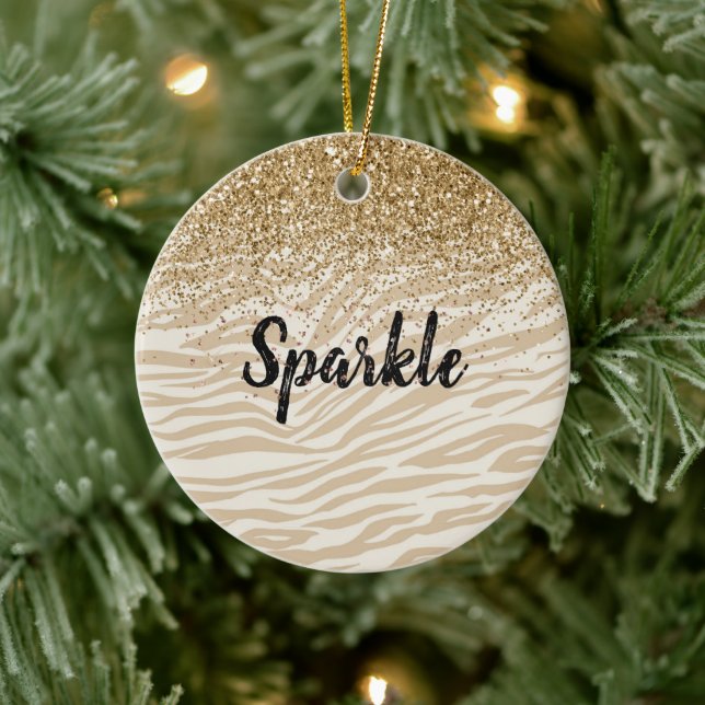 Cream Gold Imitate Glitzer Zebra Print Sparkon Keramik Ornament (Baum)