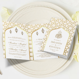 Cream Gold Islamisches Muster QR Code Muslimische Einladung