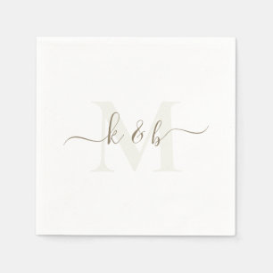 Cream & Gold Monogramm Schriftzug Weiß Cocktail  Serviette