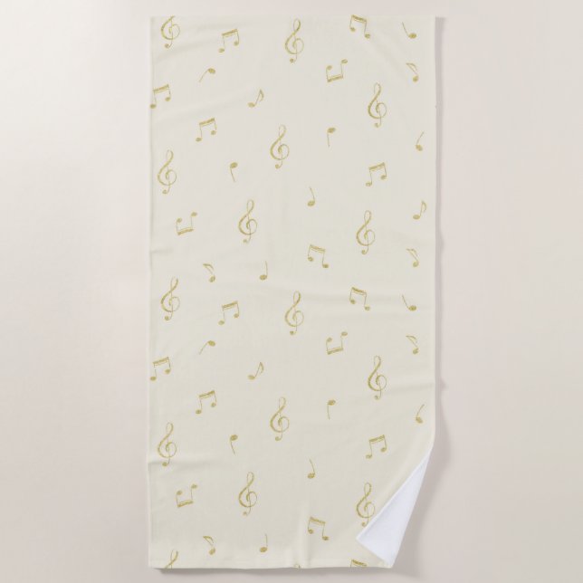 Cream Gold Music Notes   Strandtuch (Vorderseite)