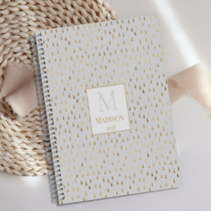 Cream Gold Raindrop Modernes Trendy Monogram Planer