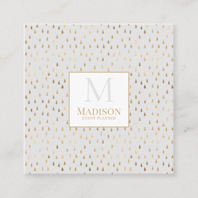 Cream Gold Raindrop Modernes Trendy Monogram Quadratische Visitenkarte (Vorderseite)