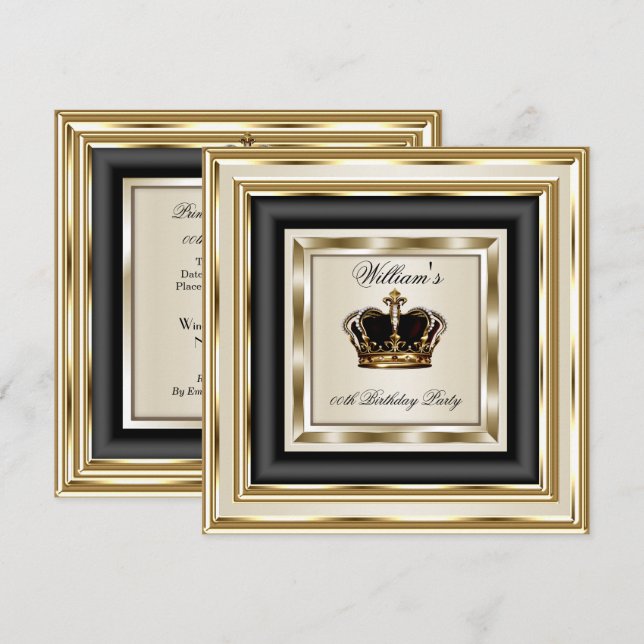 Cream Gold Silver Birthday Prince King Queen 2 Einladung (Vorne/Hinten)