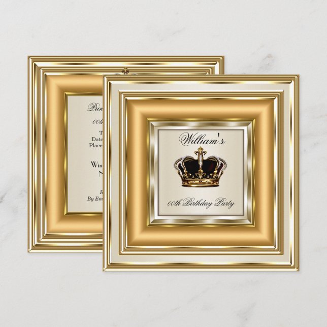 Cream Gold Silver Birthday Prince King Queen Einladung (Vorne/Hinten)