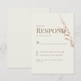 Cream Gold Text Boho Wedding RSVP Karte