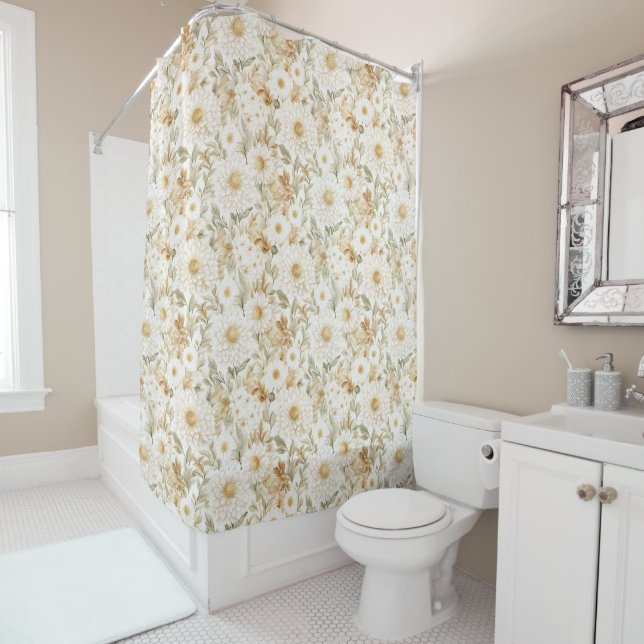 Cream Gold White Country Flowers Duschvorhang (Beispiel)