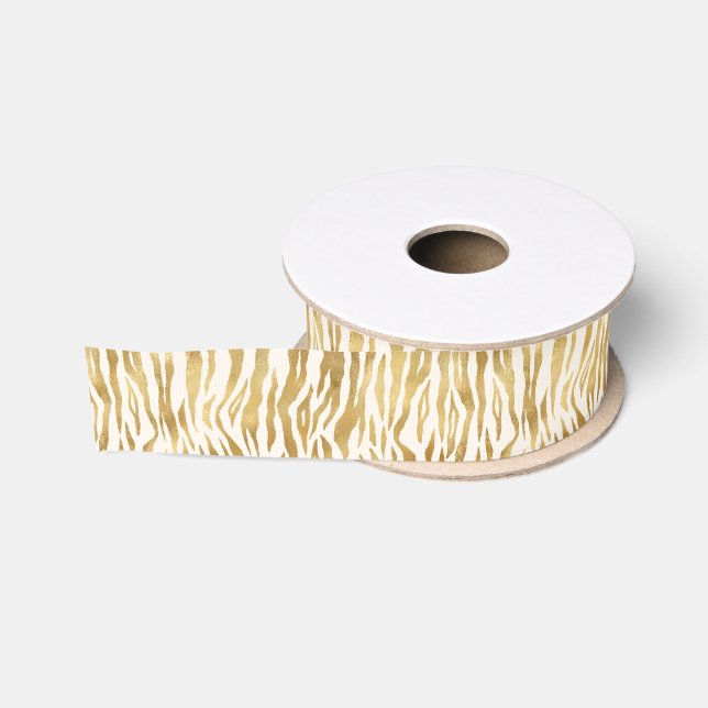 Cream Gold Zebra Print       Ripsband (Spule)