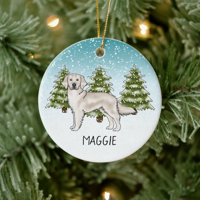 Cream Golden Retriever Dog Individuelle Name Weihn Keramik Ornament (Baum)