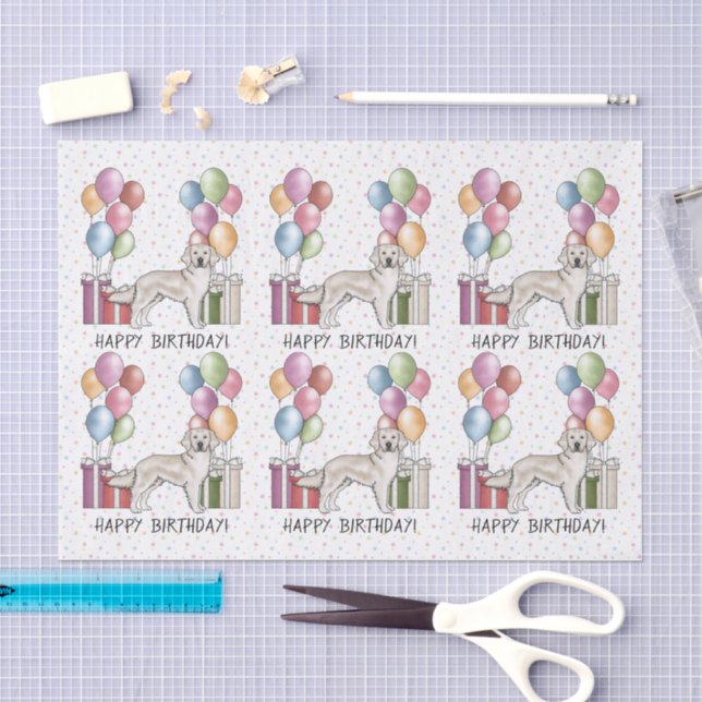 Cream Golden Retriever farbenfrohes Glück Geburtst Seidenpapier (Handwerk)