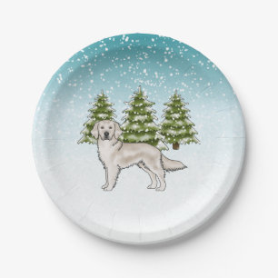Cream Golden Retriever Hund Blau Weihnachten Winte Pappteller