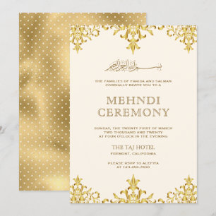 Cream Goldfolie Damast Islamische Hochzeit Mehndi Einladung