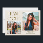 Cream Graduate Thank You 2-Photo  Ankündigung<br><div class="desc">Modern and whimsical graduation announcement photo card featuring 2 photos on the front and 1 on the back. The text says "THANK YOU" with twinkling stars. Add the graduate's name,  information,  and message to personalize this card. Cream.</div>