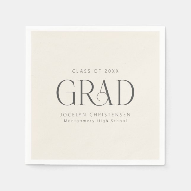 Cream Gray Personalized Minimalist Grad Party Serviette (Vorderseite)