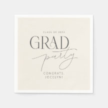 Cream Gray Personalized Minimalist Grad Party