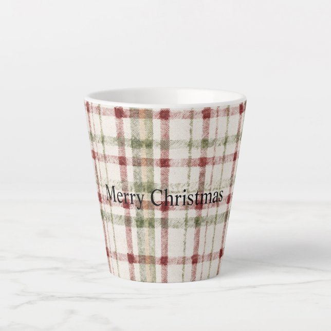 Cream Green Red Plaid Stripes Christmas  Milchtasse (Vorderseite)