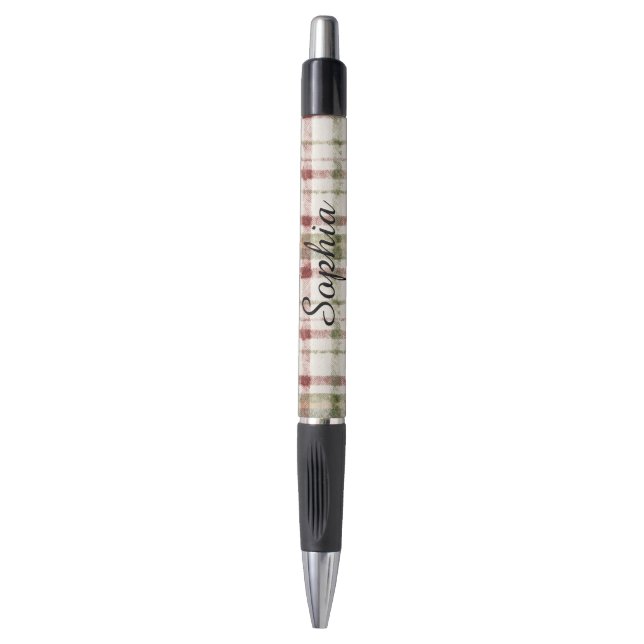 Cream Green Red Plaid Stripes  Kugelschreiber (Vorderseite Vertikal)