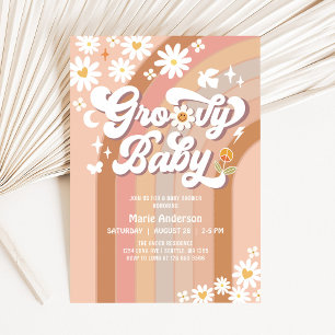 Cream Groovy Baby Hippie Retro Babydusche Einladung