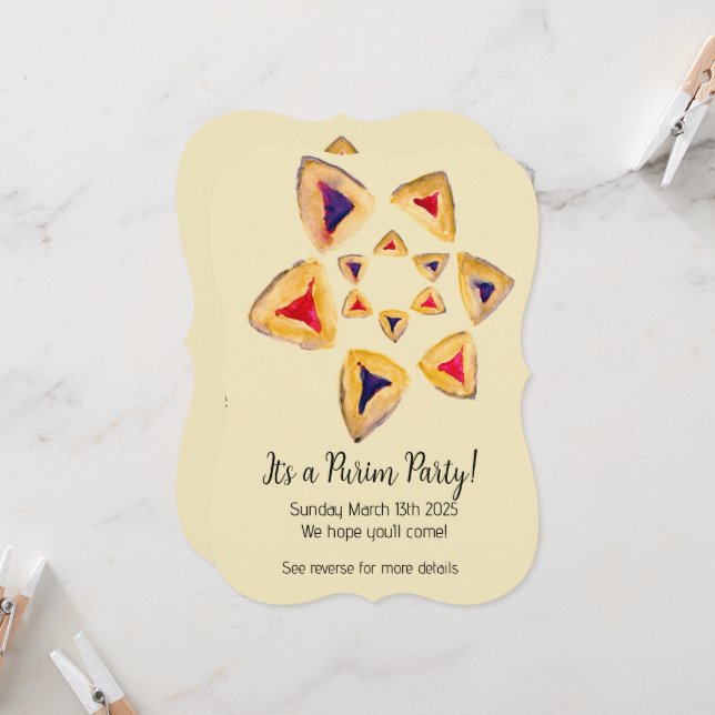 Cream Hamantaschen Star Purim Party Einladungen (Vorderseite/Rückseite Beispiel)