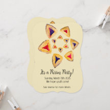 Cream Hamantaschen Star Purim Party Invitations