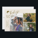 Cream Hand Written Thank You Multi Photo Ankündigung<br><div class="desc">Modern and whimsical graduation announcement photo card featuring 3 photos on the front and 1 on the back. The text says "Thank You" with twinkling stars. Add the graduate's name,  information,  and message to personalize this card. Cream.</div>