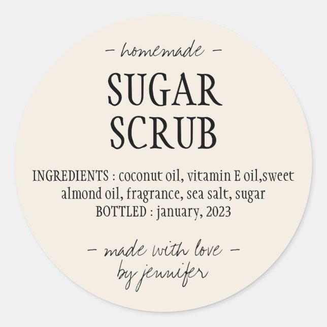Cream hausgemachte Zucker Scrub Runder Aufkleber (Vorderseite)