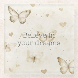 Cream Hearts Butterflies  Glasuntersetzer