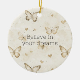 Cream Hearts Butterflies Weihnachten Keramik Ornament