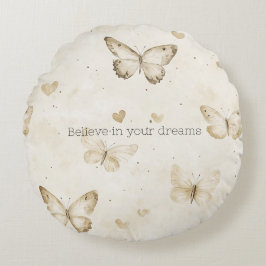Cream Hearts Butterflies Weihnachten Rundes Kissen