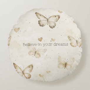Cream Hearts Butterflies Weihnachten Rundes Kissen