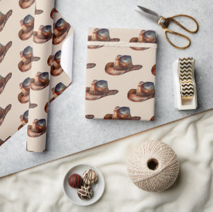 Cream Howdy Cowboy Western Hats Geschenkpapier