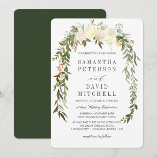 Cream Hunter Green Botanische Hochzeit Einladung