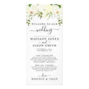 Cream Hydrangea & Rose Hochzeitsprogramm Werbekarte
