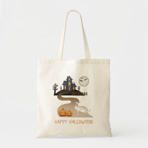 Cream Italian Greyhound & Halloween Spukhaus Tragetasche