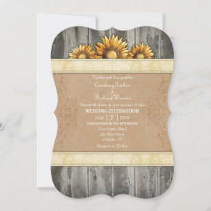 Cream Ivory Brown Rustic Sunflower Wedite Einladun Einladung