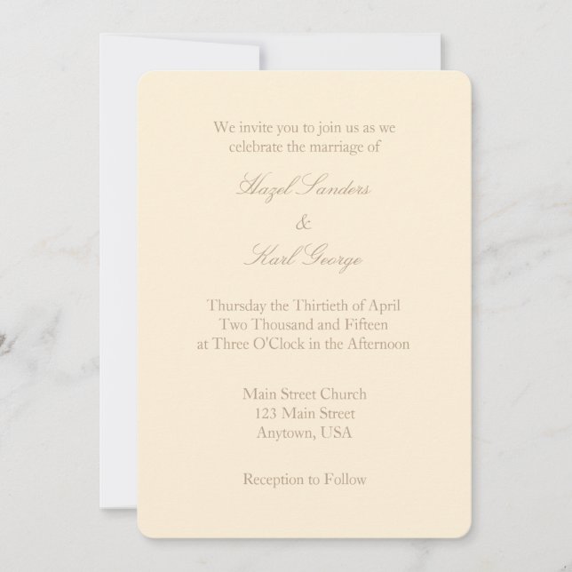 Cream Ivory Brown Schlicht Simple Wedding Einladun Einladung (Vorderseite)
