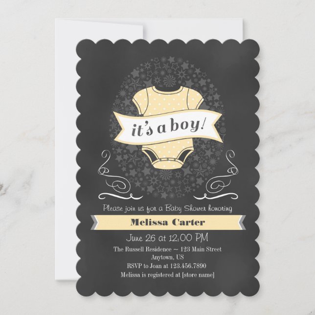 Cream Ivory Chalkboard Boy Baby Dusche einladen Einladung (Vorderseite)