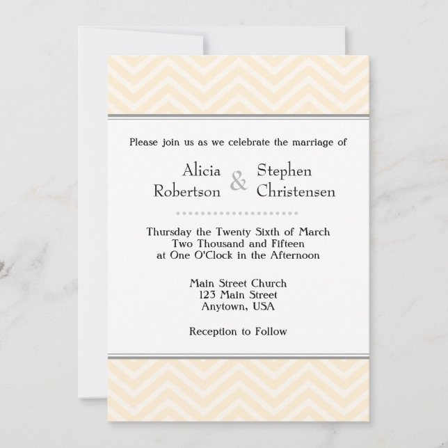 Cream Ivory Chevron Invitations de mariage (Devant)