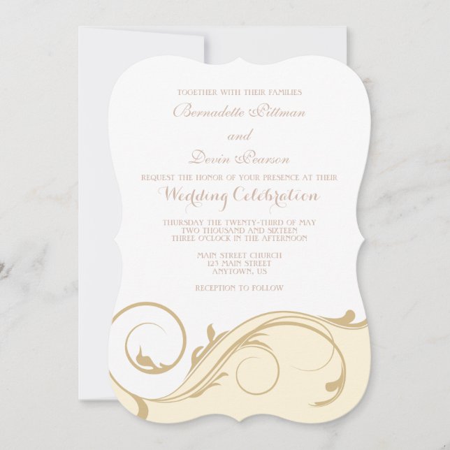 Cream Ivory floral Swirl Bracket Wedding Einladung (Vorderseite)